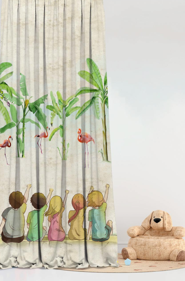 Designer Curtain -Tropical Flamingo & Friends Adventure Curtains