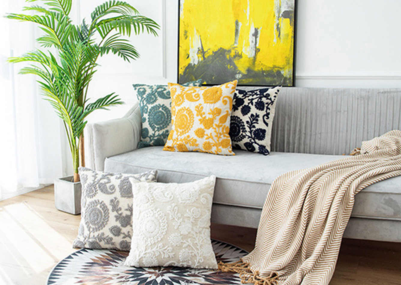 Bohemian Floral Embroidered Cushions