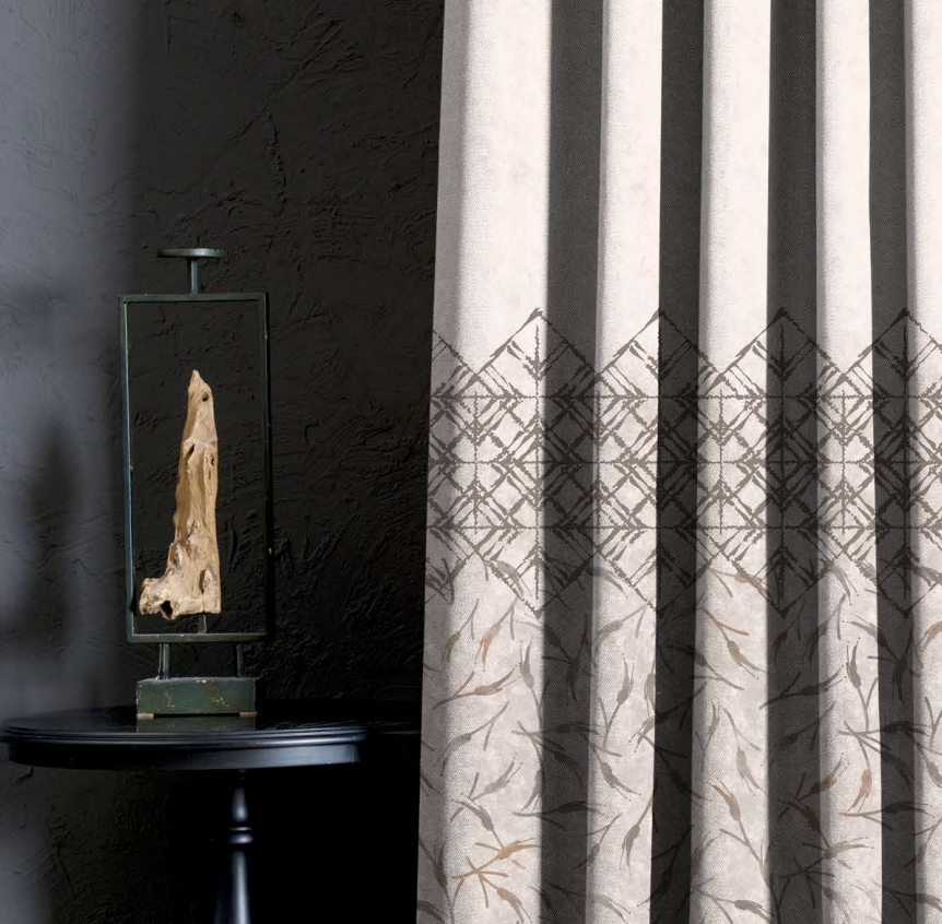 Designer curtains - Geometric Botanical Beige Curtains