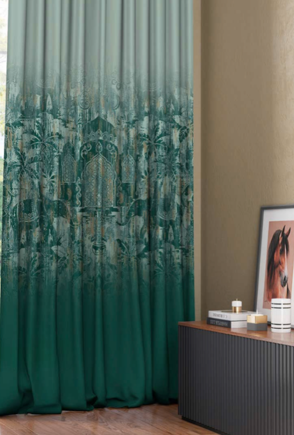 Designer Curtain - Royal Palace Inspired Green Blackout Curtains