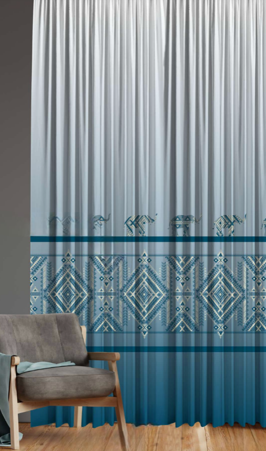 Designer curtains - Blue Tribal Elephant Print Ombre Sheer Curtains