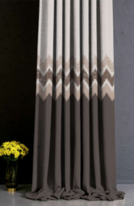 Designer curtains - Contemporary Brown Curtain with Chevron Patterned Detailing