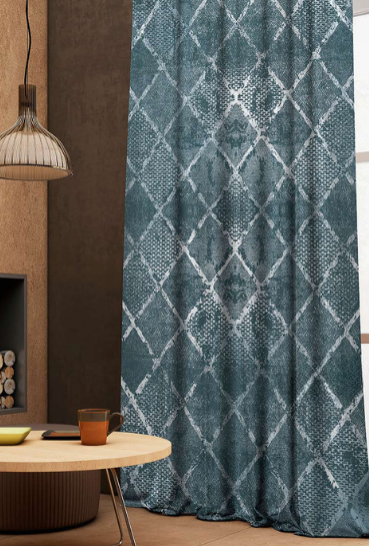 Designer curtains - "Geometric Textured Teal Curtains"