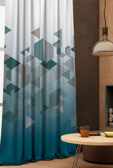 Designer curtains - Modern Geometric Teal and Grey Curtain