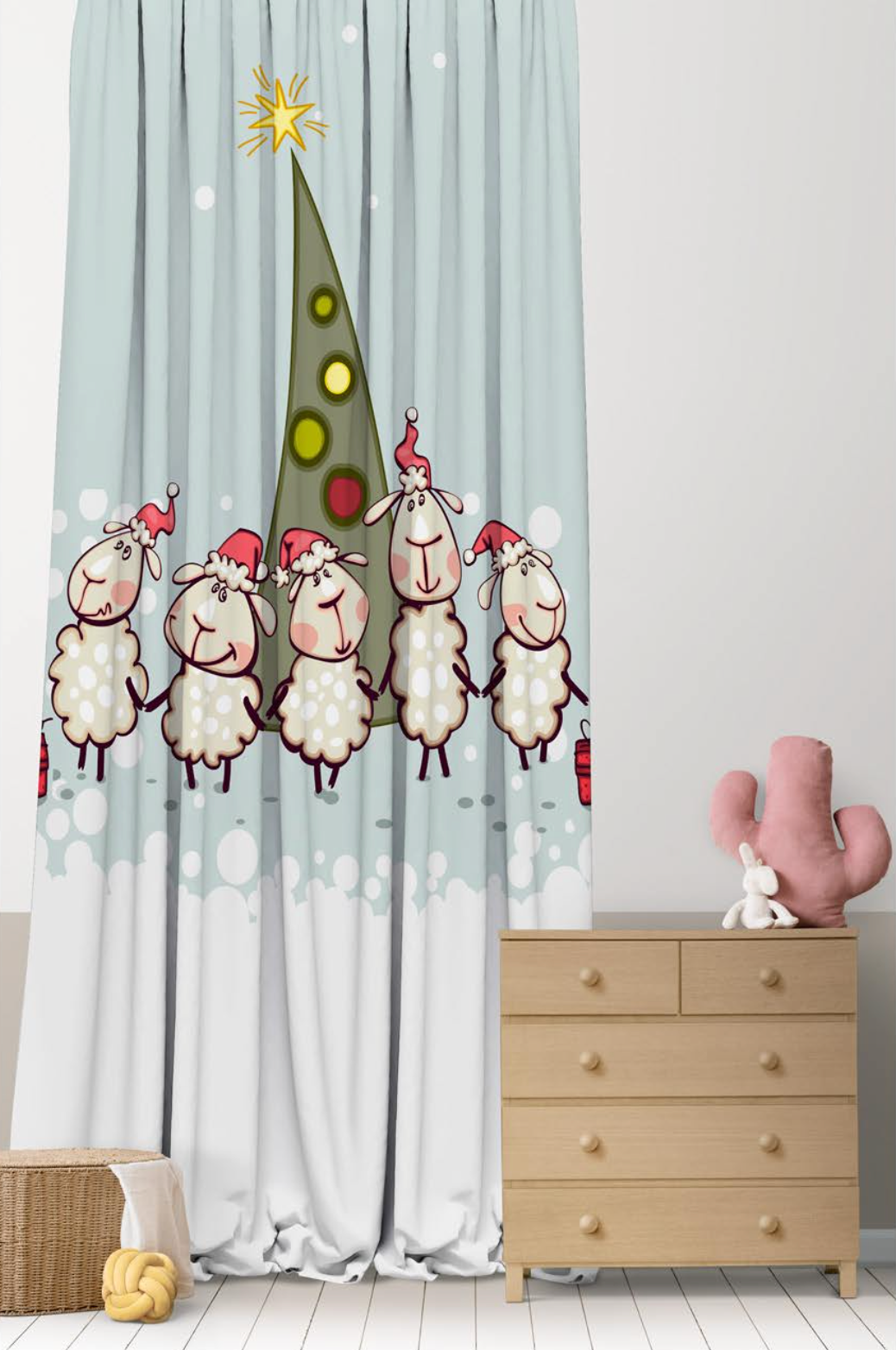 Designer Curtain - Festive Flock (Christmas Sheep Curtain)