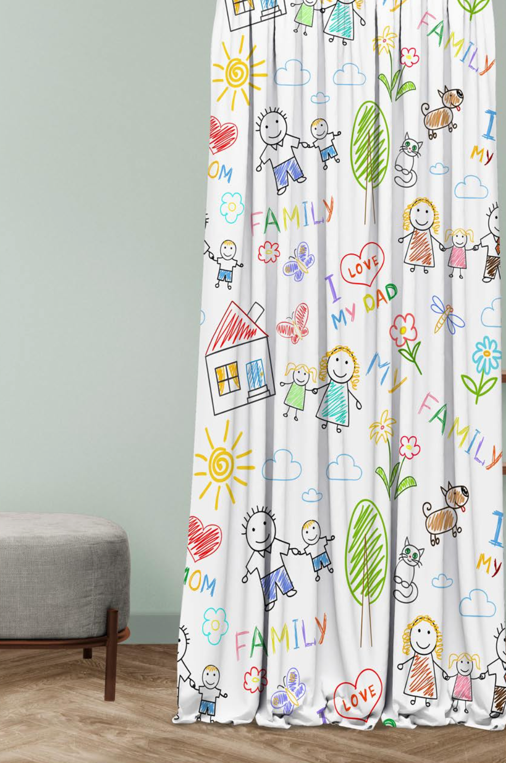 Designer Curtain - Family Doodles (Fun &amp; Whimsical Kids Curtain)