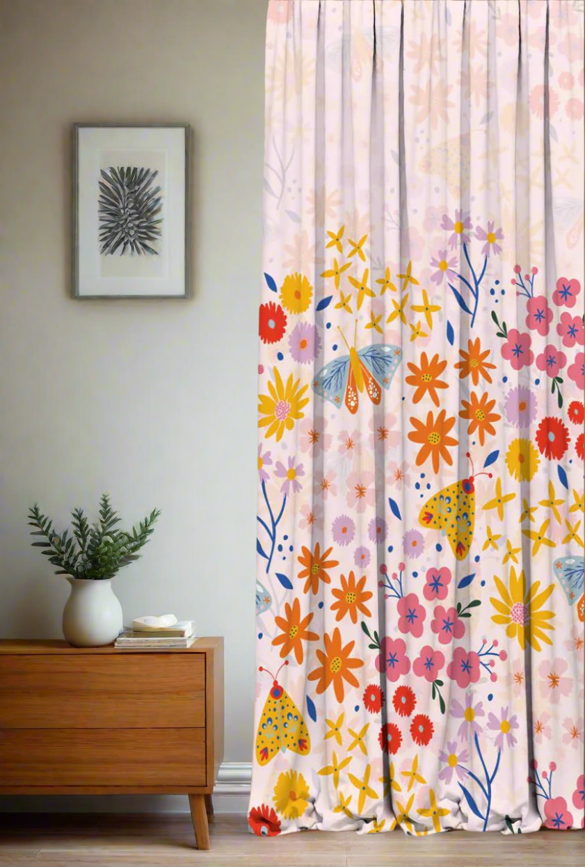 Designer Curtain - Blossom Dreams (Floral &amp; Butterfly) Kids Curtain