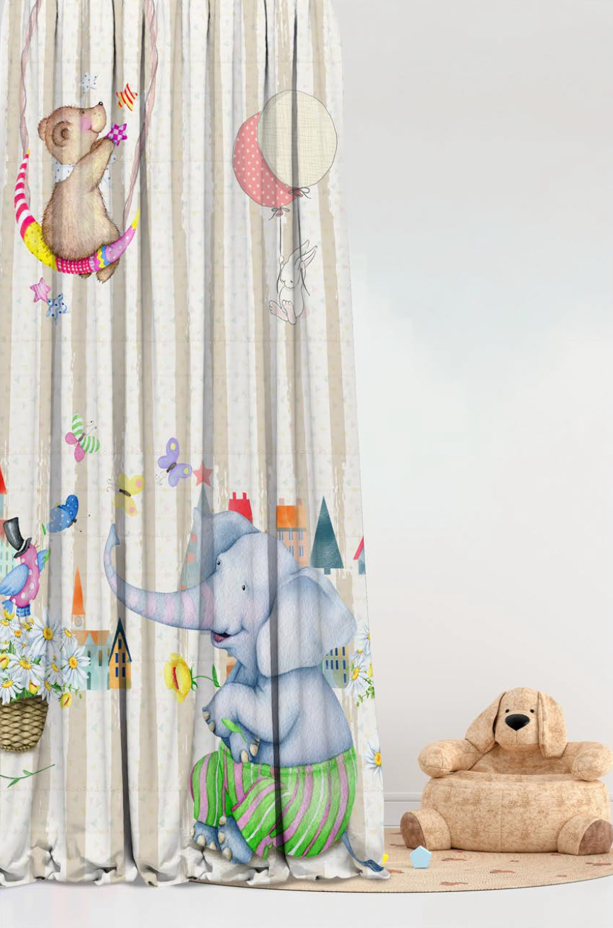Designer Curtain -Circus Friends (Playful Animal Adventure Curtain)