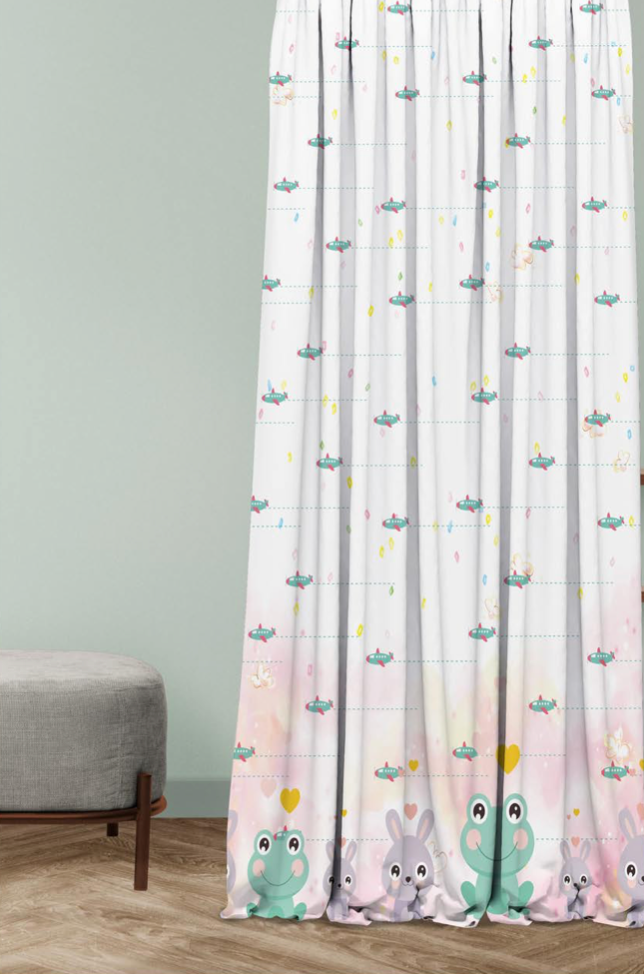 Designer Curtain -Playful Frogs &amp; Bunnies (Delightful Cartoon Curtains for Kids)