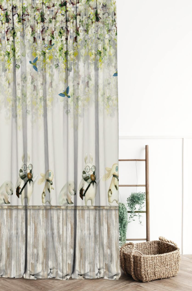 Designer Curtain -Woodland Bunny Adventure (Enchanting Nature-Themed Curtains for Kids)