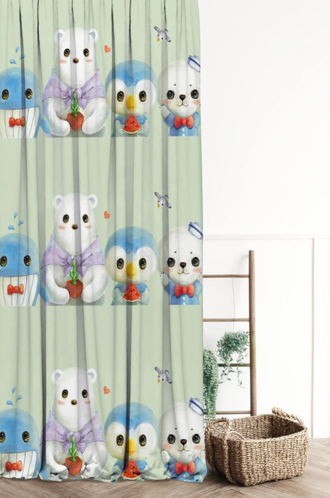 Designer Curtain -Adorable Polar &amp; Penguin Pals Kids Curtain