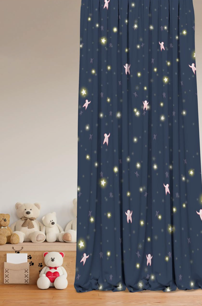 Designer Curtain -Starlit Dreams Navy Blue Glow-in-the-Dark Curtain