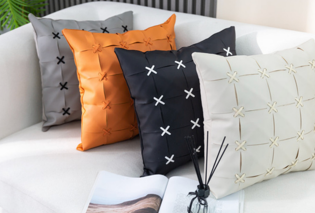 Modern Cross-Stitch Faux Leather Cushions