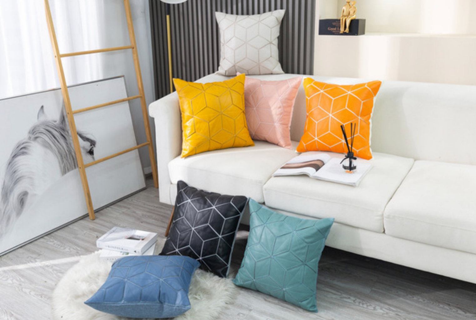 Geometric Pattern Faux Leather Cushions