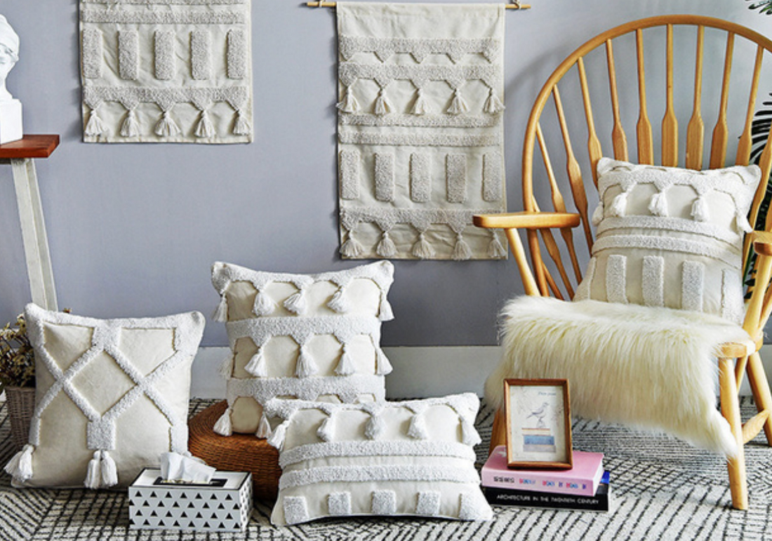 Textured Boho Tassel Cushion Collection