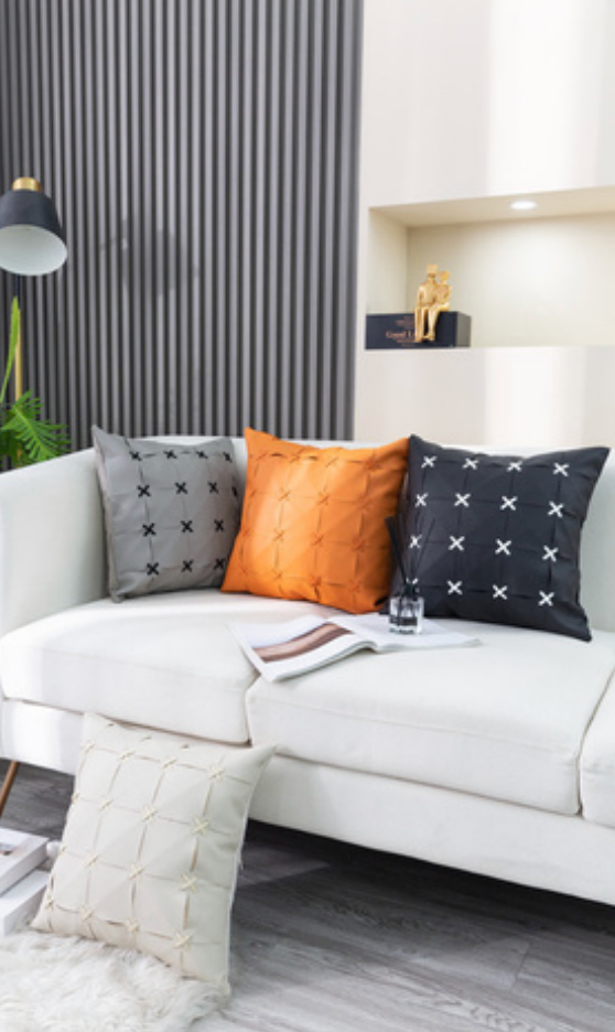 Modern Cross-Stitch Faux Leather Cushions