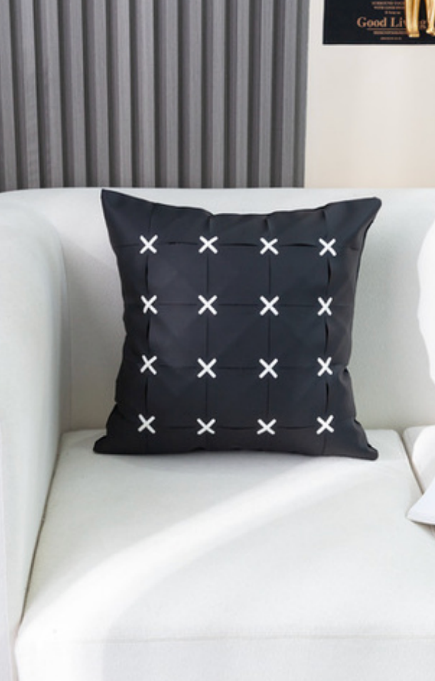 Modern Cross-Stitch Faux Leather Cushions