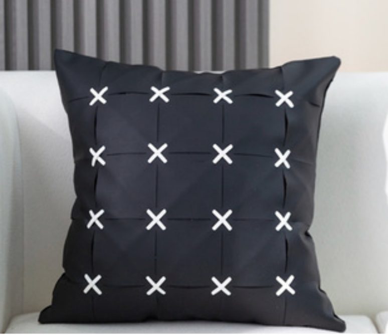 Modern Cross-Stitch Faux Leather Cushions