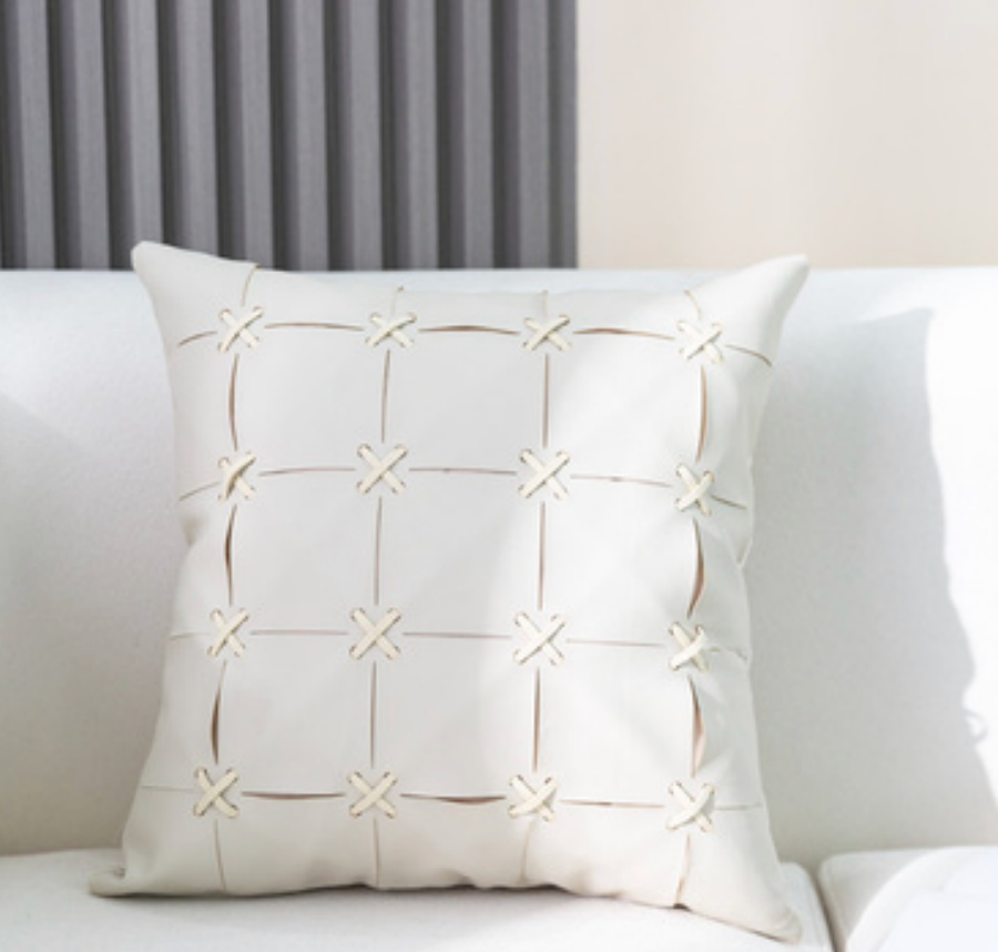 Modern Cross-Stitch Faux Leather Cushions