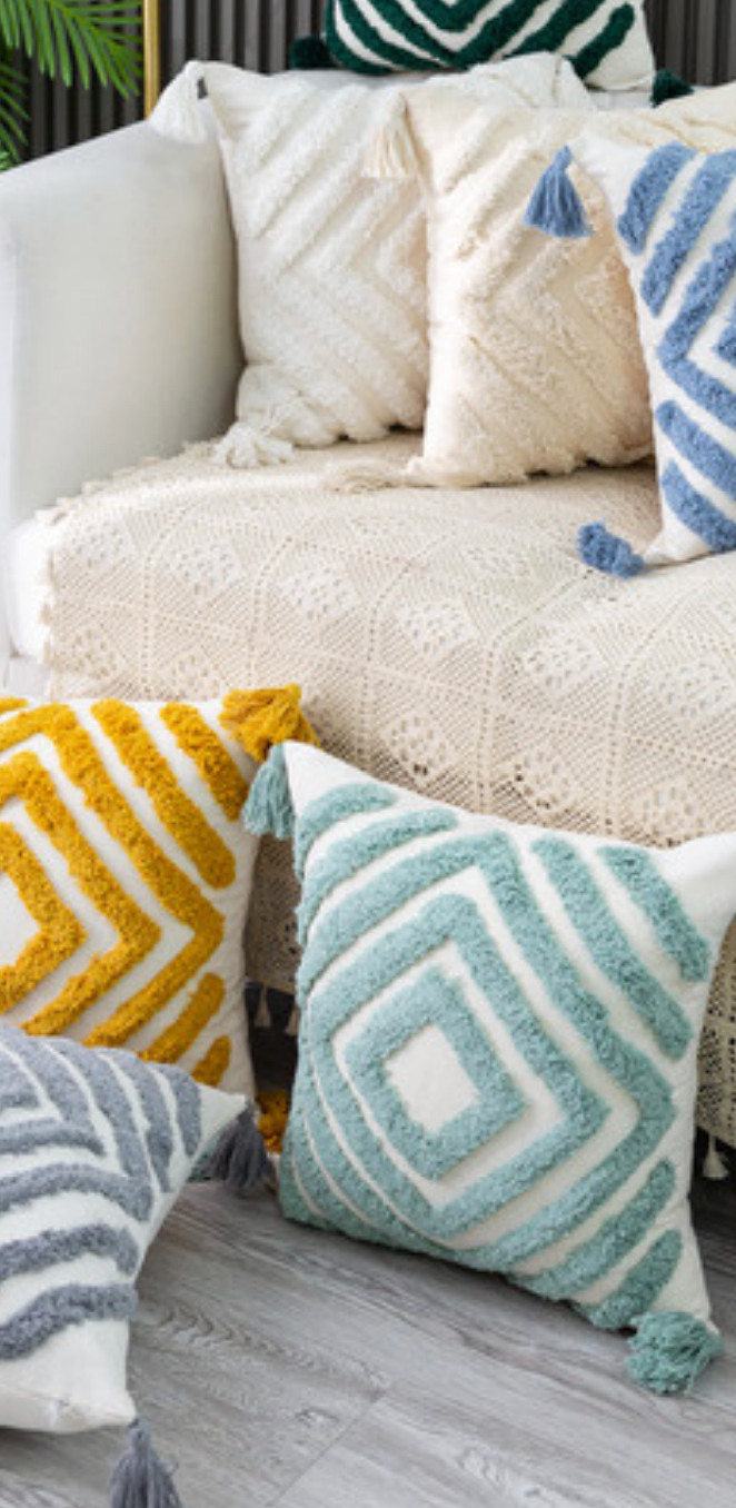 Geometric Diamond Tassel Cushion Collection