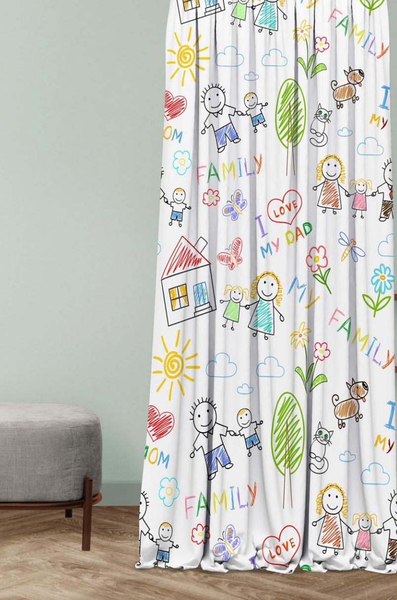 Designer Curtain -Family Fun Doodle Curtains (Colourful Kid&