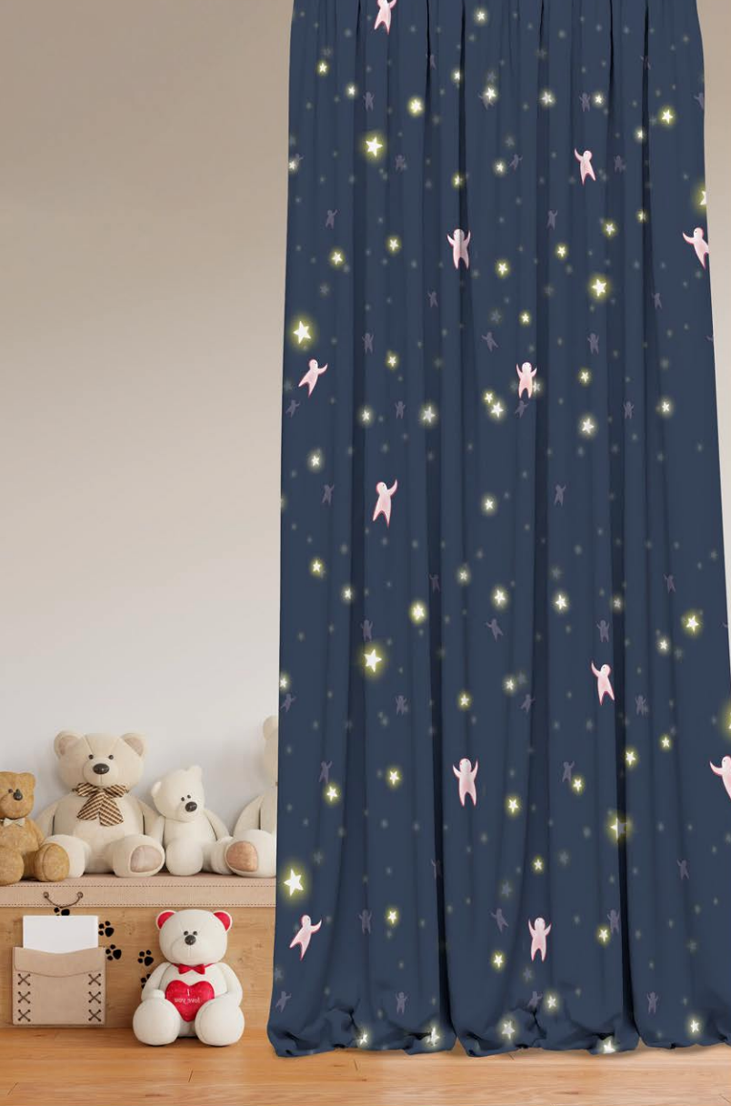 Designer Curtain -Starry Night Glow-in-the-Dark Kids Curtains