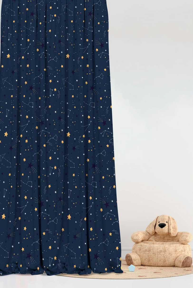 Designer Curtain -Starry Night Sky Curtain (Constellations and Shooting Stars Design)