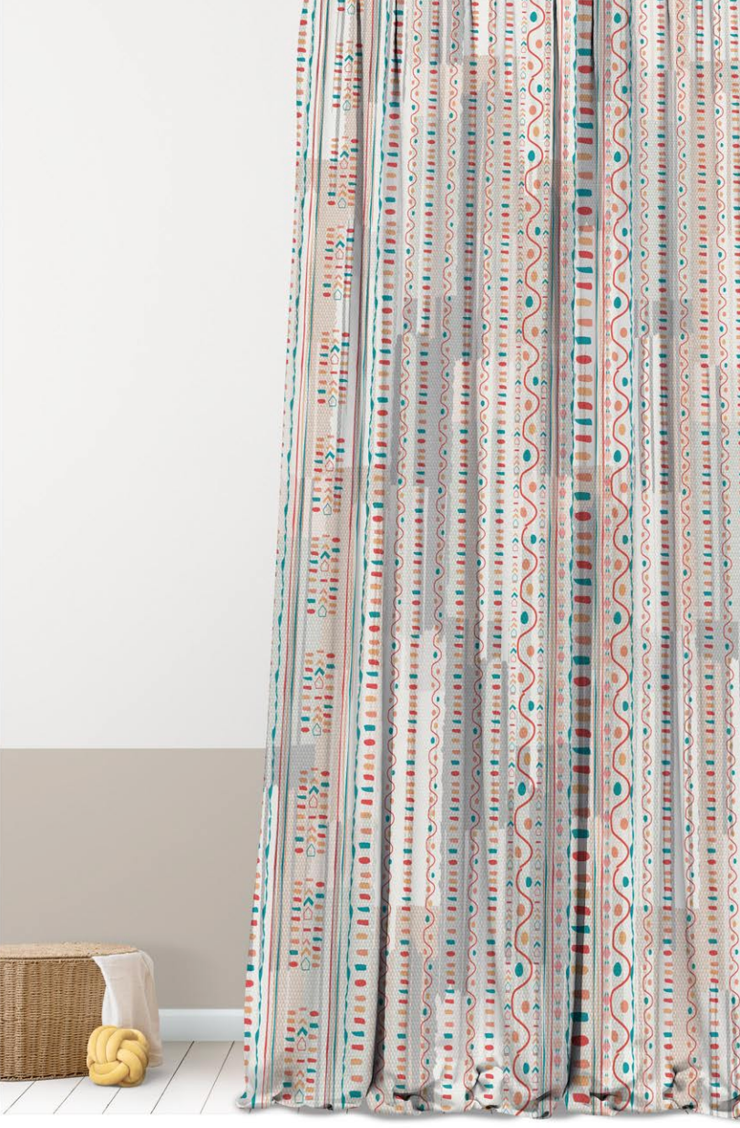 Designer Curtain -Geometric Stripes Curtain (Modern Abstract Pattern with Earth Tones)