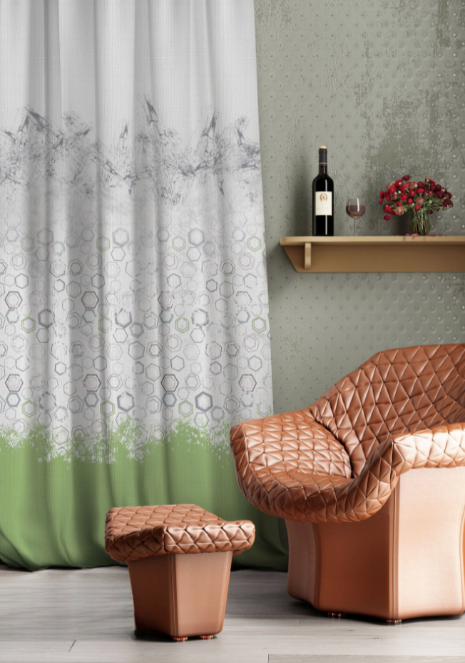 Designer curtains - Geometric Hexagon Pattern Curtains with Soft Green Accents