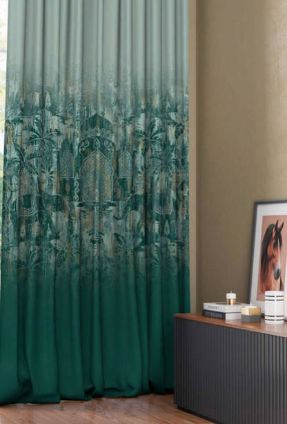 Designer Curtain -  Royal Palace Inspired Green Blackout Curtains