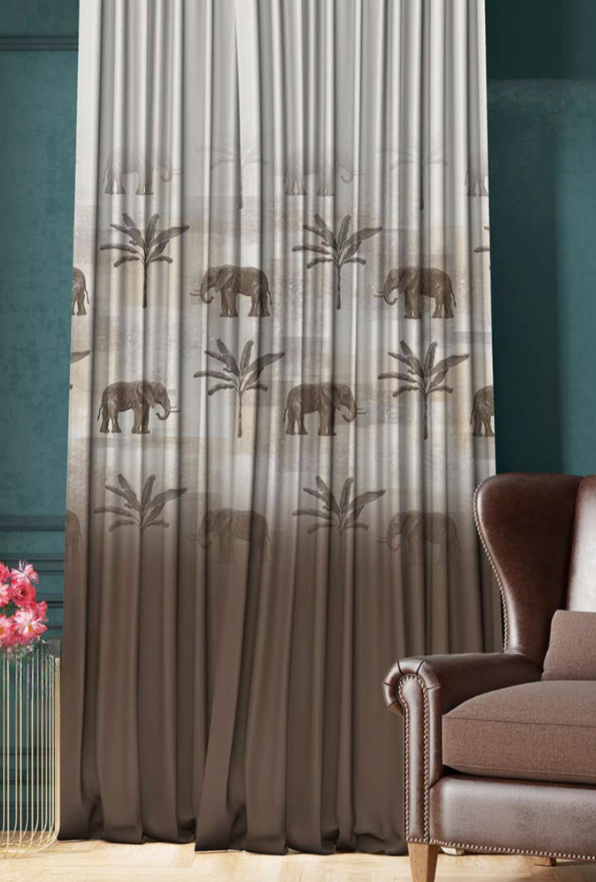 Designer Curtain - Safari Elephant and Palm Tree Curtains