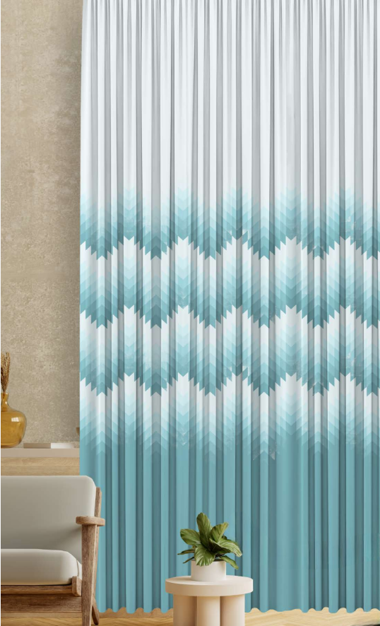 Designer curtains -  Modern Blue Chevron Ombre Sheer Curtains