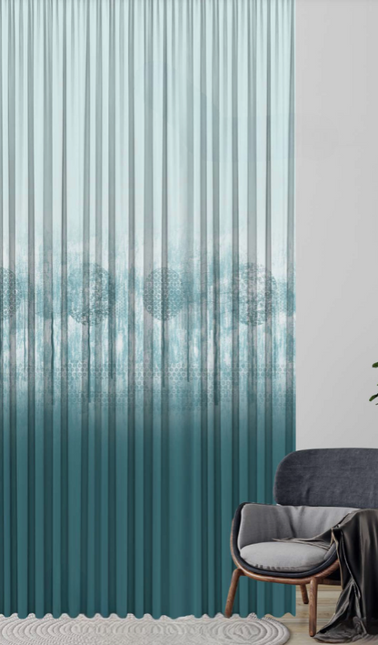 Designer curtains - Aqua Blue Geometric Ombre Sheer Curtains