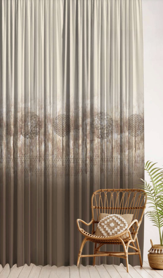 Designer curtains - Earthy Brown Geometric Ombre Sheer Curtains