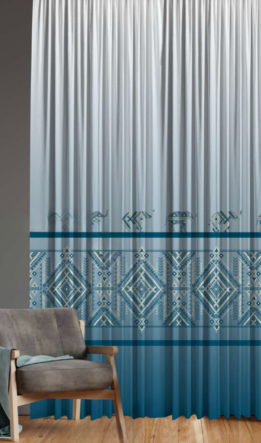 Designer curtains -  Blue Tribal Elephant Print Ombre Sheer Curtains