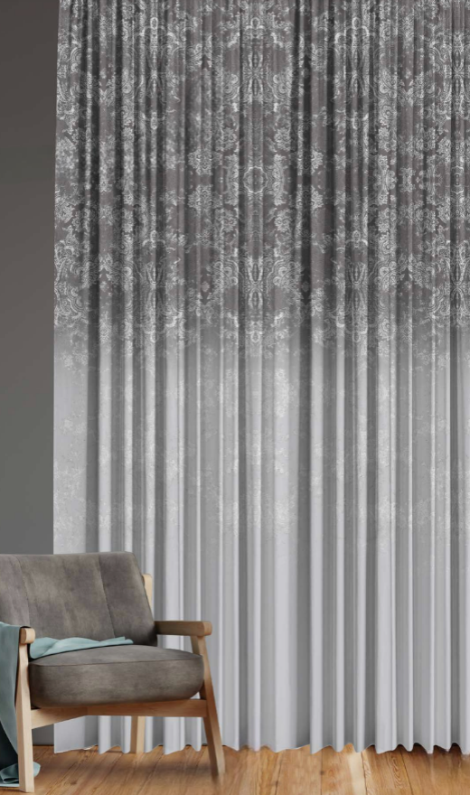 Designer curtains -  Elegant Grey Damask Ombre Sheer Curtains