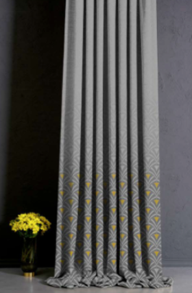 Designer curtains - Grey Curtain with Subtle Yellow Accents and Geometric Pattern