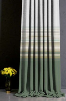 Designer curtains -  Green Gradient Curtain with Striped Accent