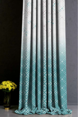 Designer curtains - Turquoise Gradient Curtain with Diamond Motif Pattern