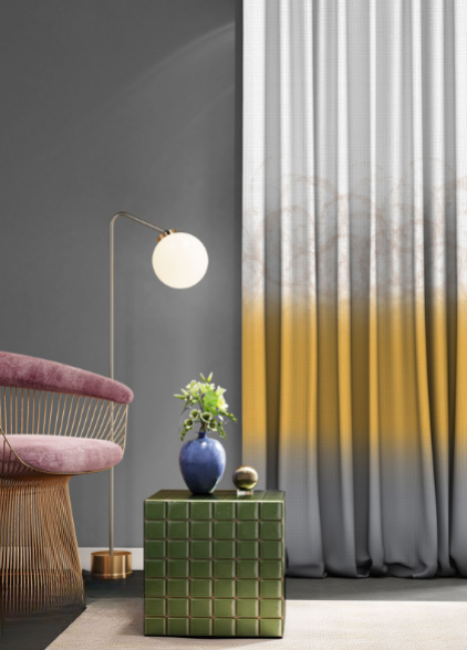 Designer curtains - Modern Yellow and Gray Ombre Curtains with Abstract Detailing