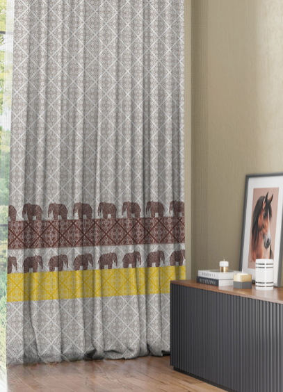 Designer curtains - Ethnic Elephant Motif Curtains with Geometric Pattern