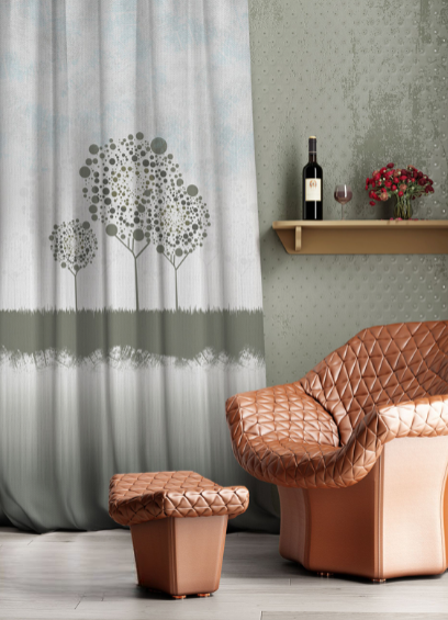 Designer curtains - Contemporary Tree Motif Curtains in Soothing Gray