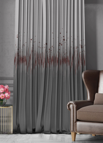 Designer curtains - Modern Gray Curtains with Bold Maroon Brushstroke Design