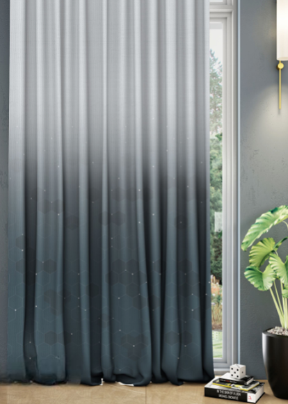 Designer curtains - Gradient Blue Ombre Curtains with Subtle Geometric Pattern