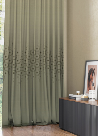 Designer curtains - Muted Green Curtains with Geometric Honeycomb Pattern