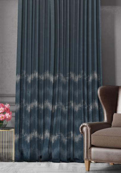 Designer curtains - Indigo Blue Curtains with Subtle Ikat Pattern