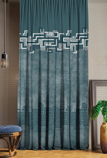 Designer curtains - &quot;Modern Maze Patterned Teal Curtains&quot;