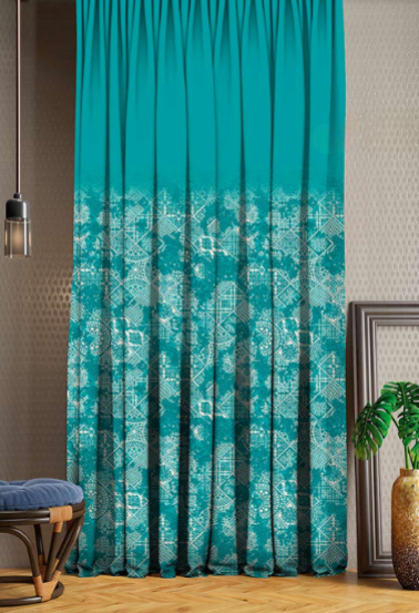 Designer curtains -  &quot;Turquoise Ethnic Motif Ombre Curtains&quot;