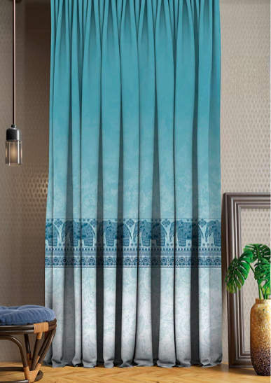 Designer curtains -  &quot;Turquoise Elephant Motif Ombre Curtains&quot;