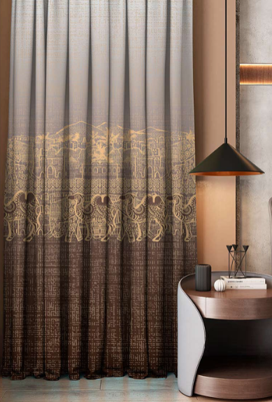 Designer curtains - &quot;Vintage Brown Ethnic Elephant Motif Curtains&quot;